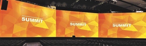 Seamless white AV-Drop Modular Backdrop for front projection set on rig in ballroom for corporate event