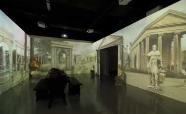 White AV-Drop Modular backdrop with seams for front projection video mapping for high end party