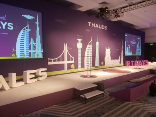 Graphic Print Dual Screen Av-Drop Modular Backdrop for corporate event with stage