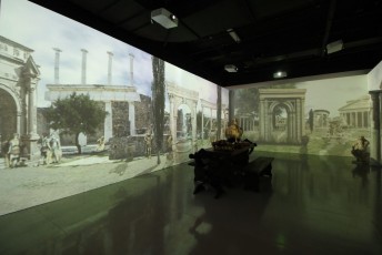 White AV-Drop Modular backdrop with seams for front projection video mapping for high end party