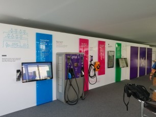 Graphic Print AV-Drop Modular Backdrop with custom interactive display and monitor mounts